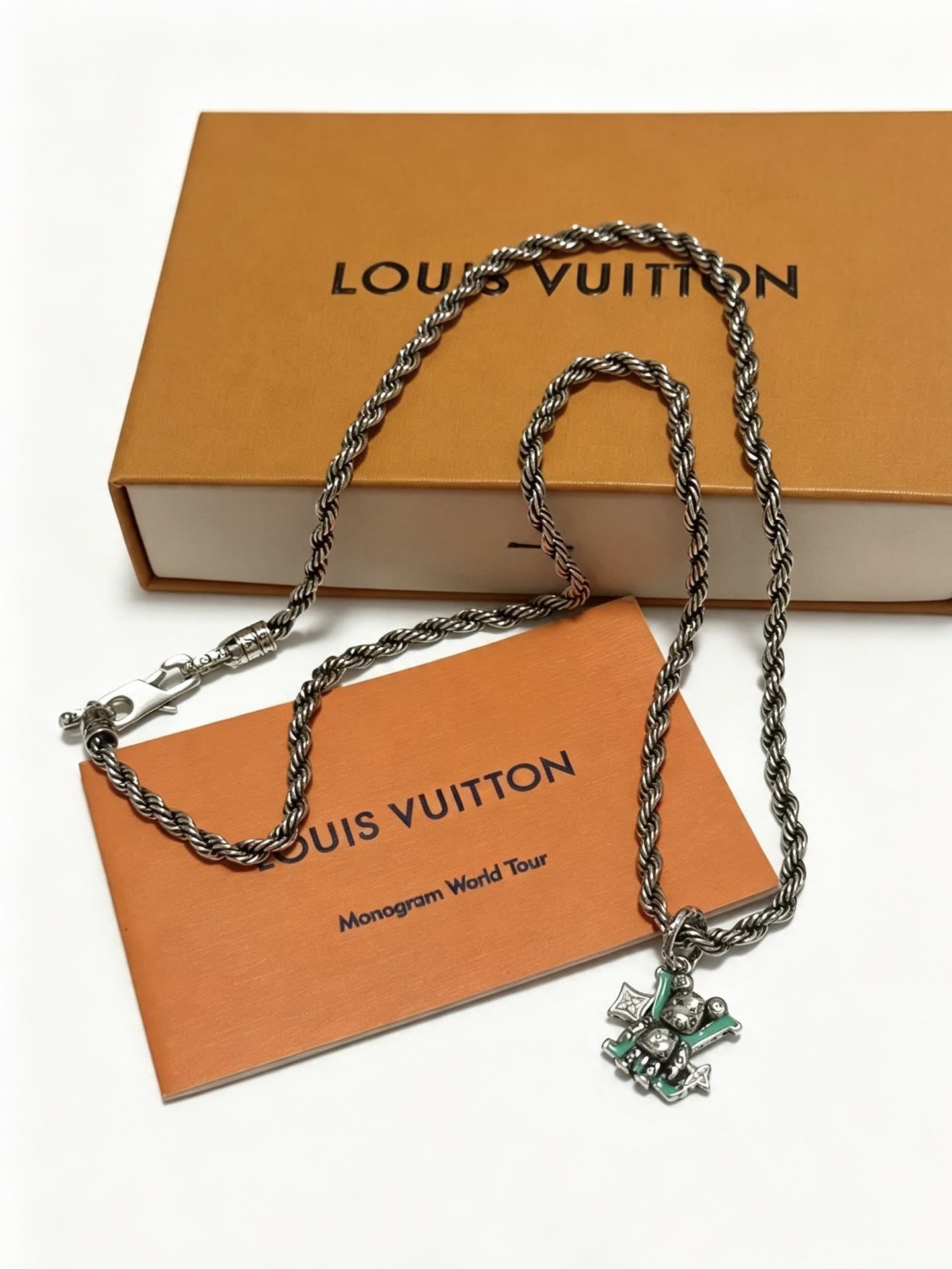 Louis Vuitton Silver Tone Chain with Logo Pendant